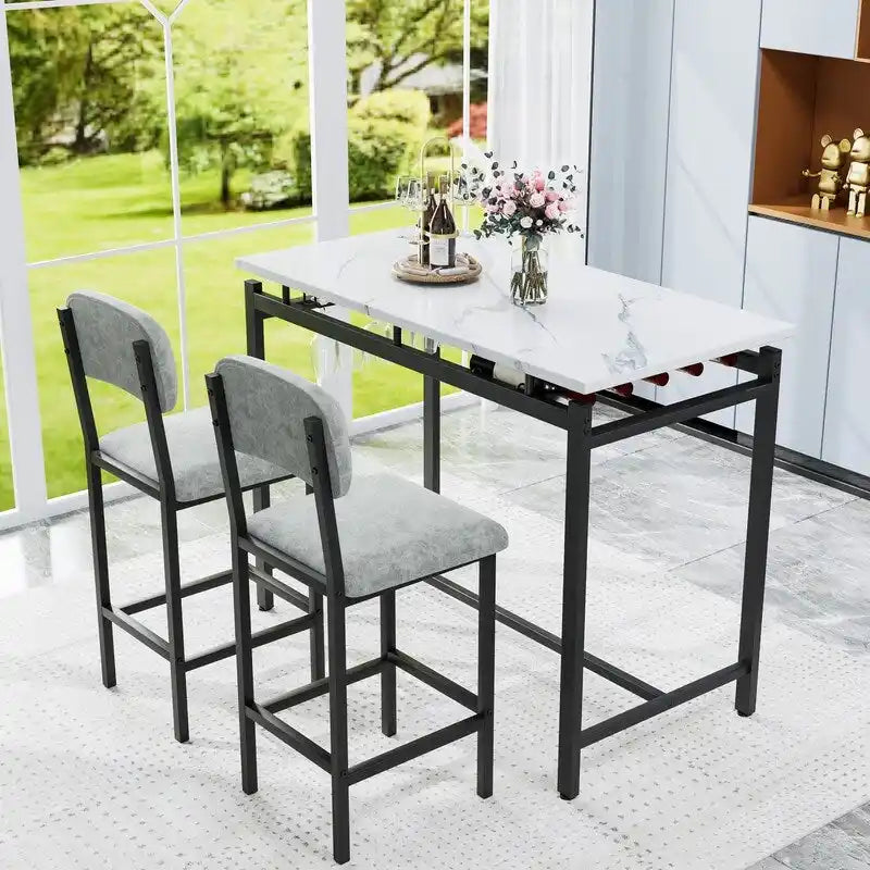 Set da Pranzo 3 Pezzi per 2 con 2 Sedie Imbottite