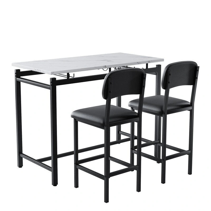 Set da Pranzo 3 Pezzi per 2 con 2 Sedie Imbottite