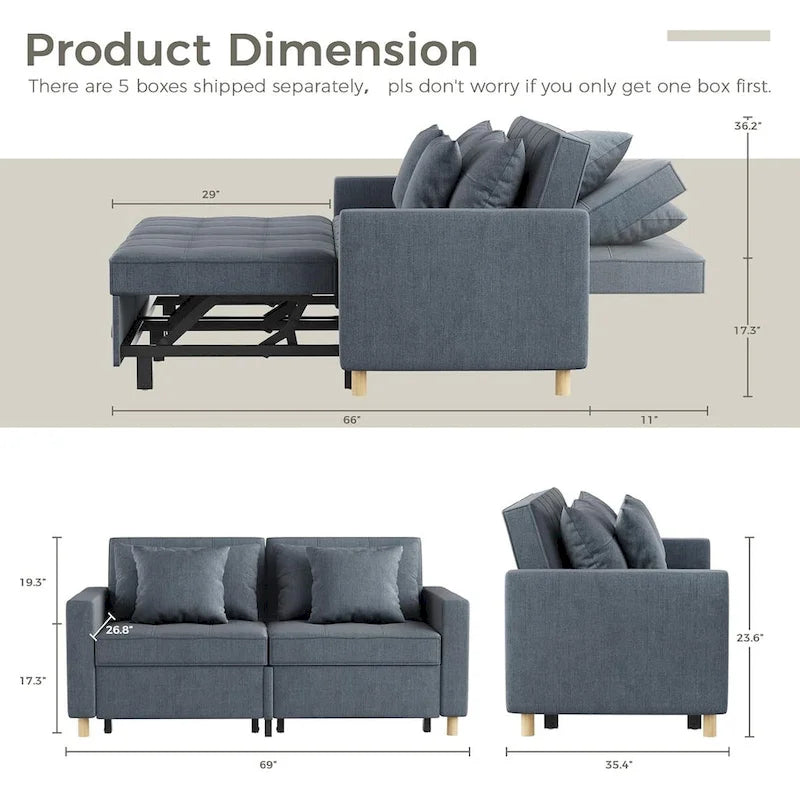 Poltrona letto convertibile 3-in-1 con divano doppio