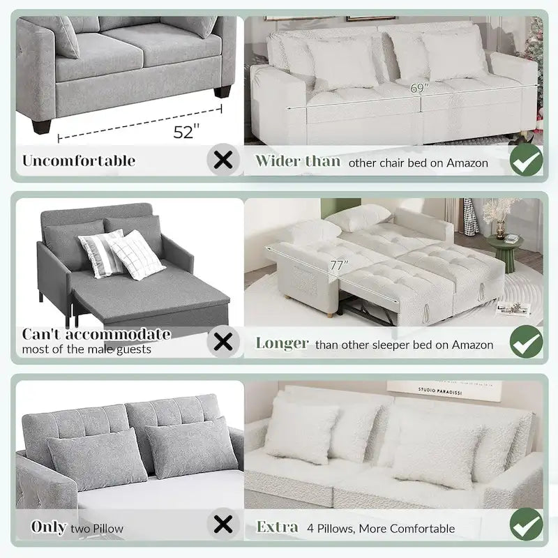 Poltrona letto convertibile 3-in-1 con divano doppio