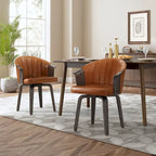 Sedie girevoli da pranzo in legno curvato e pelle PU, set da 2