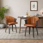 Sedie girevoli da pranzo in legno curvato e pelle PU, set da 2