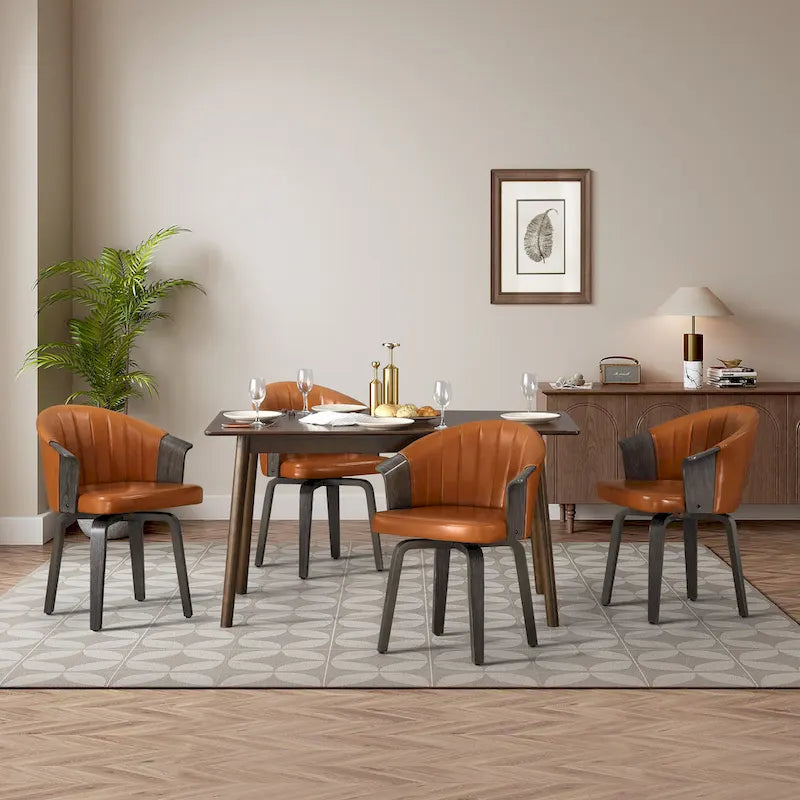Sedie girevoli da pranzo in legno curvato e pelle PU, set da 2