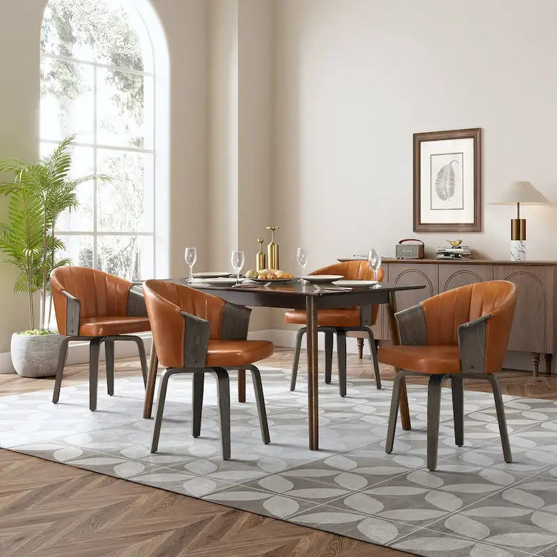 Sedie girevoli da pranzo in legno curvato e pelle PU, set da 2