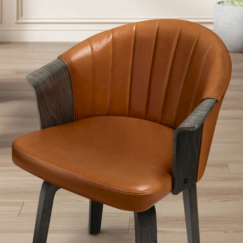 Sedie girevoli da pranzo in legno curvato e pelle PU, set da 2