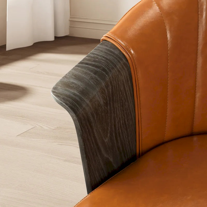 Sedie girevoli da pranzo in legno curvato e pelle PU, set da 2