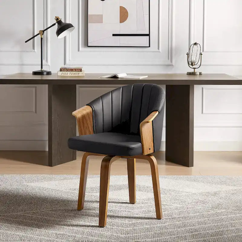 Sedie girevoli da pranzo in legno curvato e pelle PU, set da 2