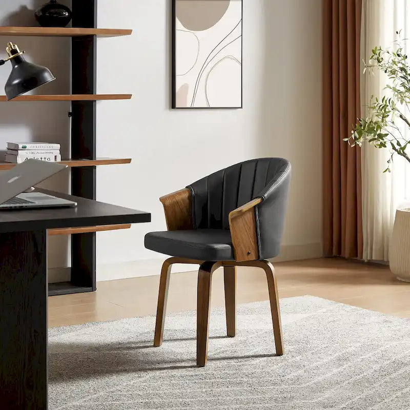 Sedie girevoli da pranzo in legno curvato e pelle PU, set da 2