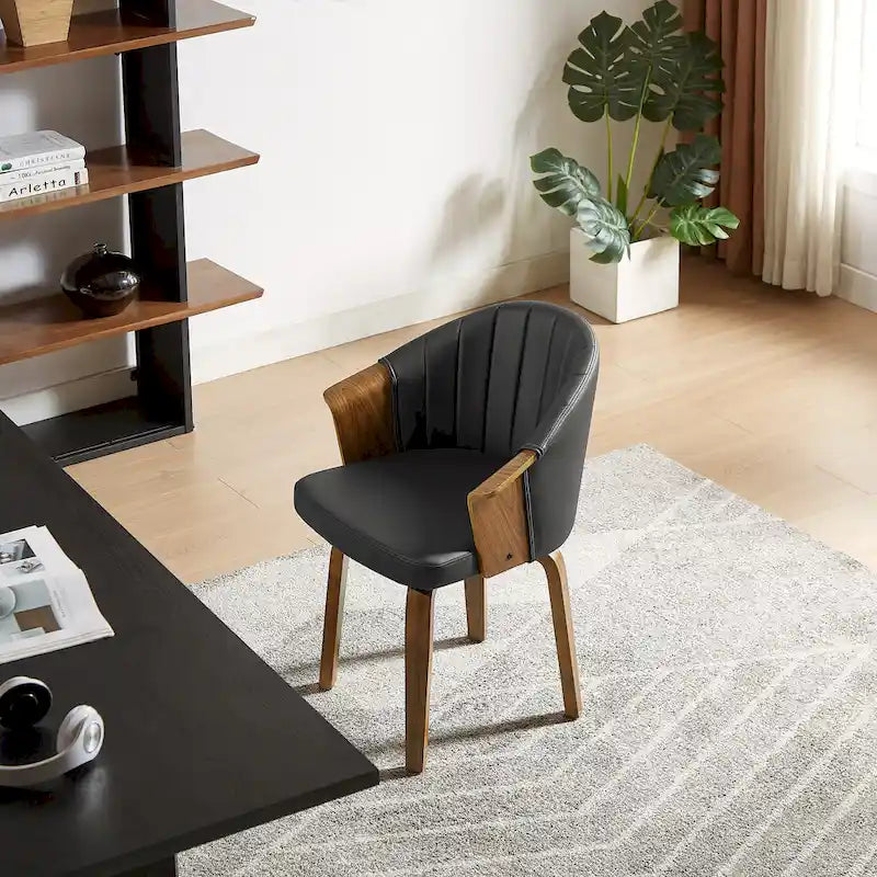 Sedie girevoli da pranzo in legno curvato e pelle PU, set da 2