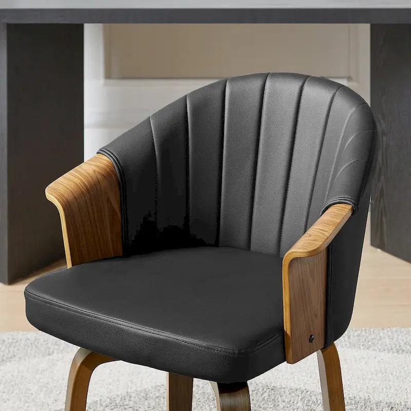 Sedie girevoli da pranzo in legno curvato e pelle PU, set da 2