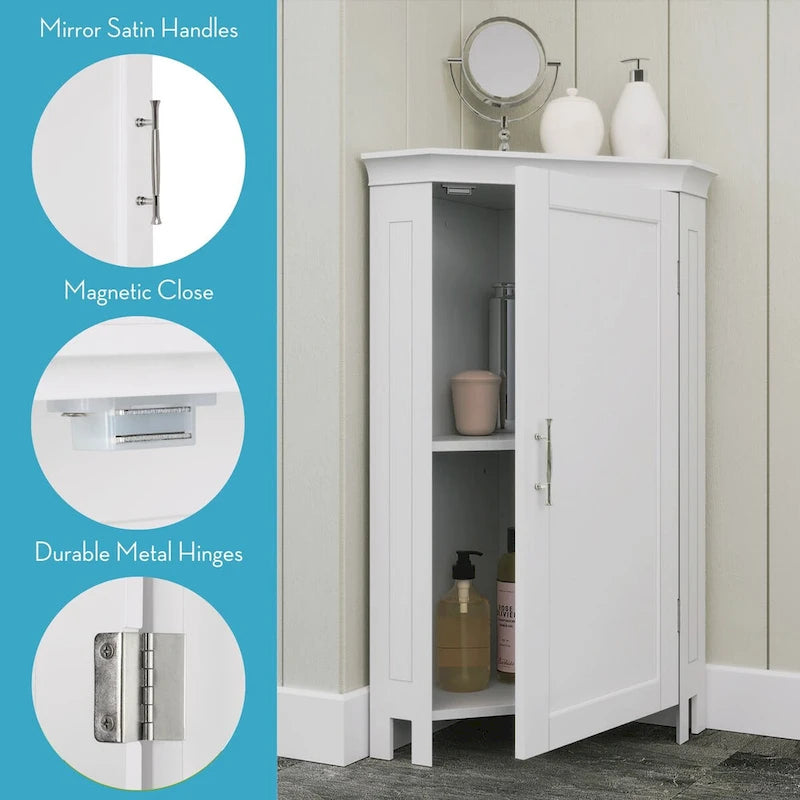 Mobile angolare per bagno a terra con ante e ripiano regolabile - Bianco
